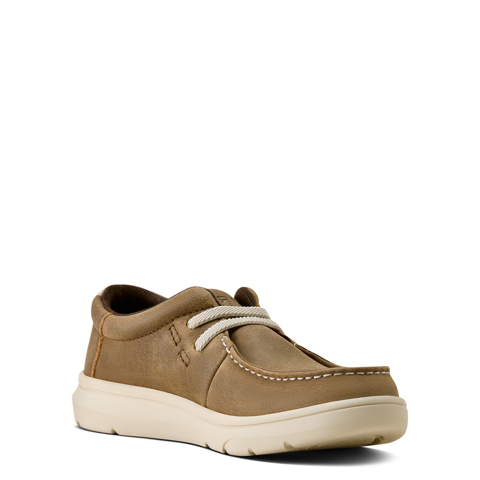 Brown casual shoe with white laces on a white background