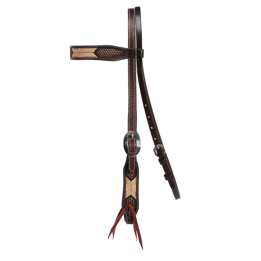 Fort Worth Cochise Headstall - Two Tone. Brown leather headstall with decorative elements on a white background