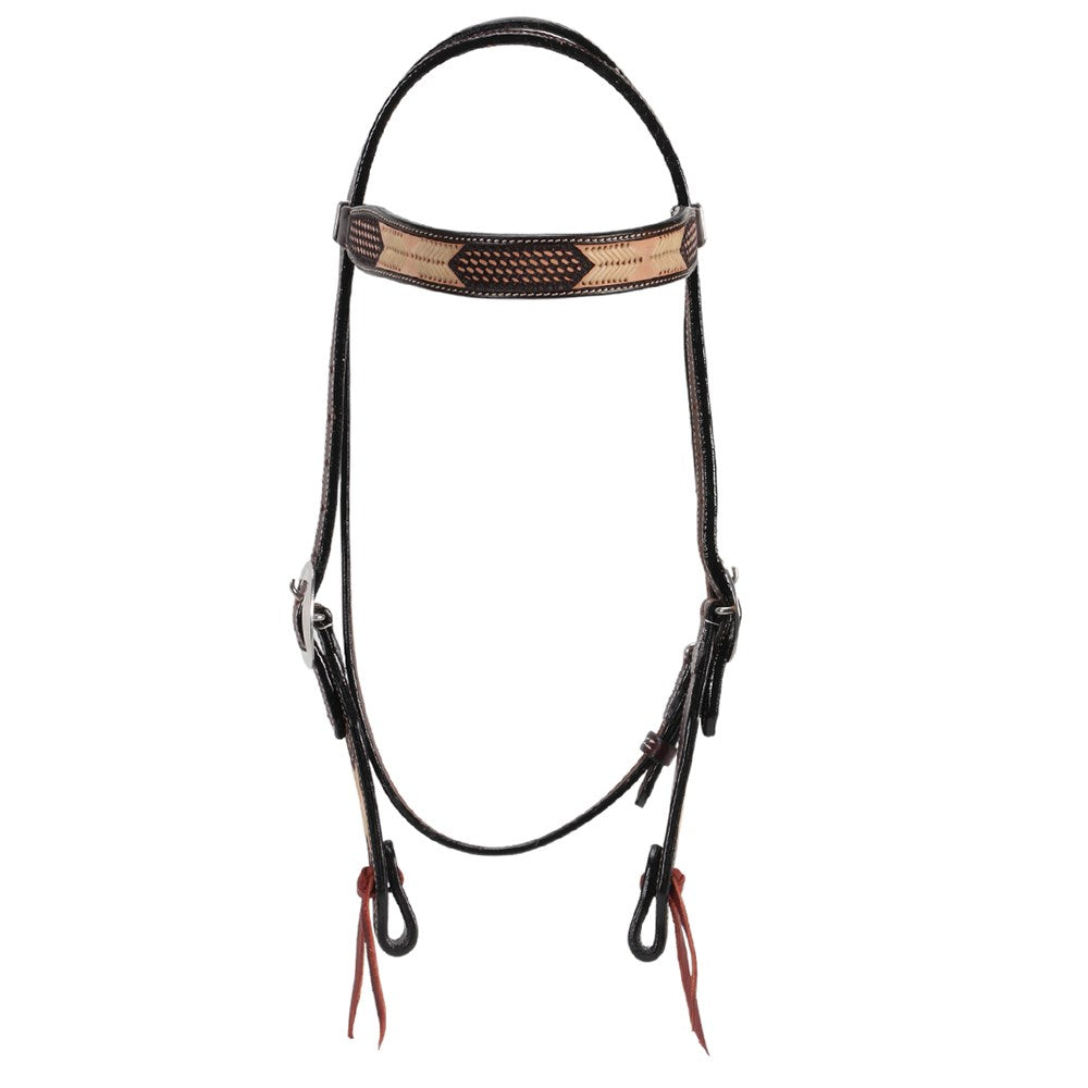 Fort Worth Cochise Headstall - Two Tone. Horse bridle with leather headstall and reins on a white background