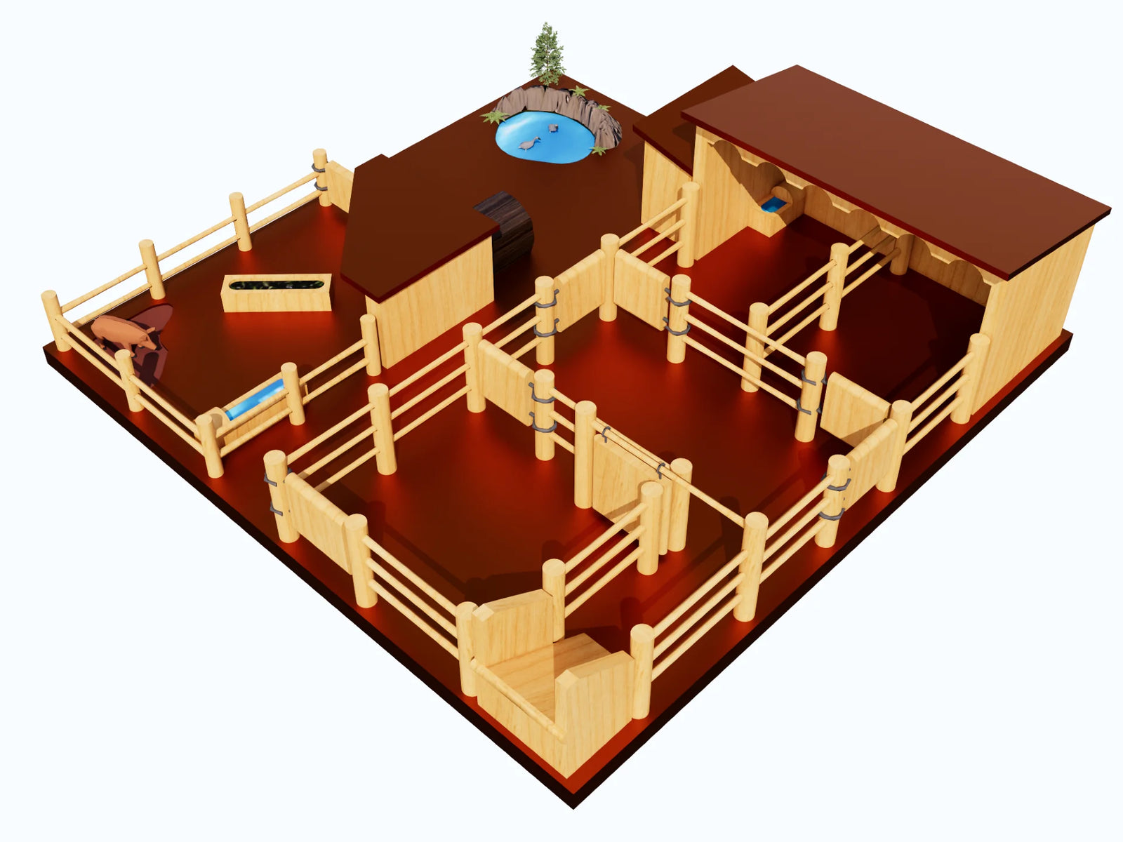 Country Toys FY1 Farm Yard. Hanmade wooden yaerds and stable on a white background.