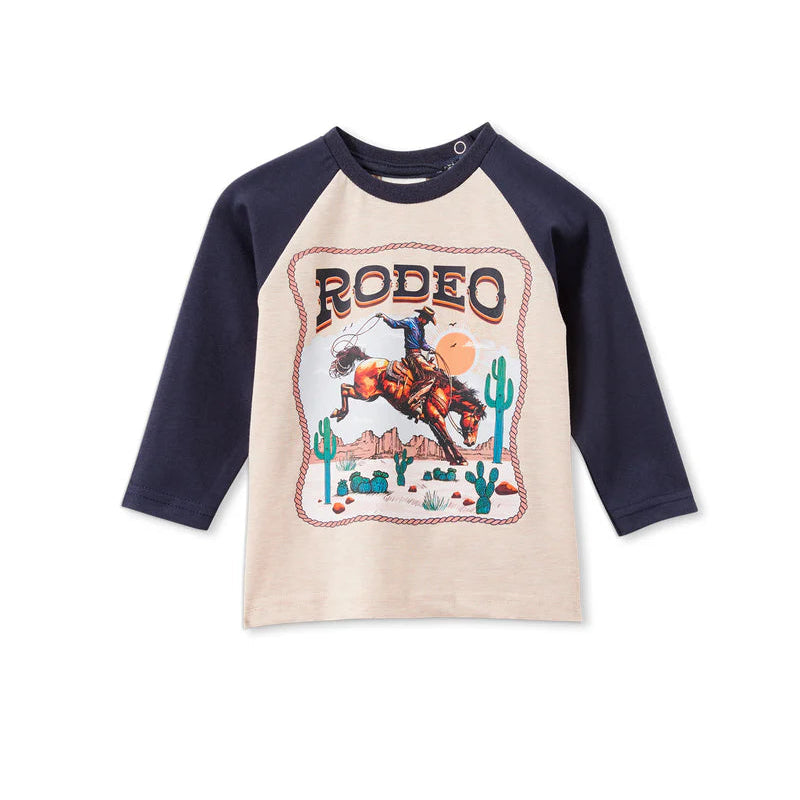 Children's long-sleeve shirt with a 'Rodeo' graphic on a white background