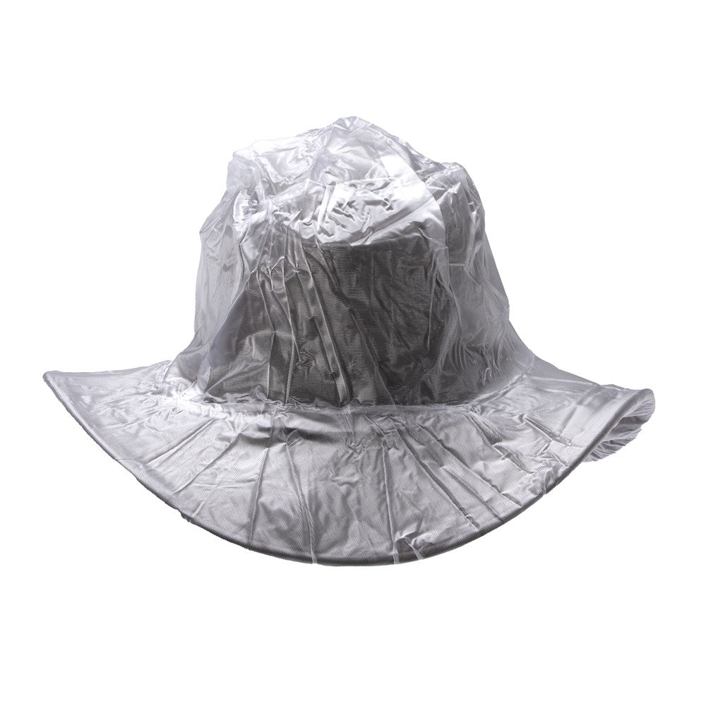A silver reflective wide-brim hat with a matching reflective neck gaiter, shown on a plain white background.