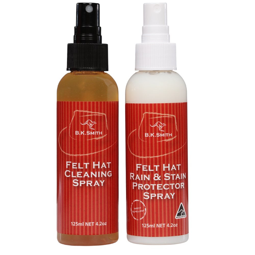 B.K. Smith Felt Hat Care Kit. Two bottles of B.K. Smith felt hat care products on a white background