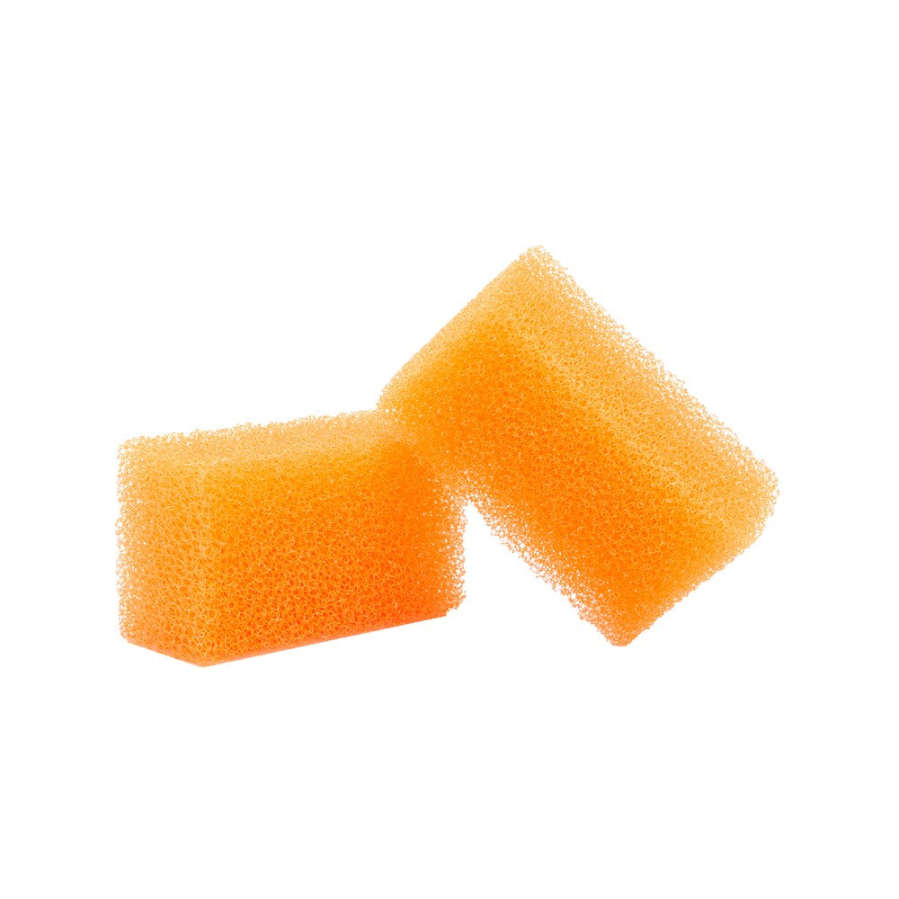 Felt Hat Cleaning Sponge. Two orange foam sponges on a white background