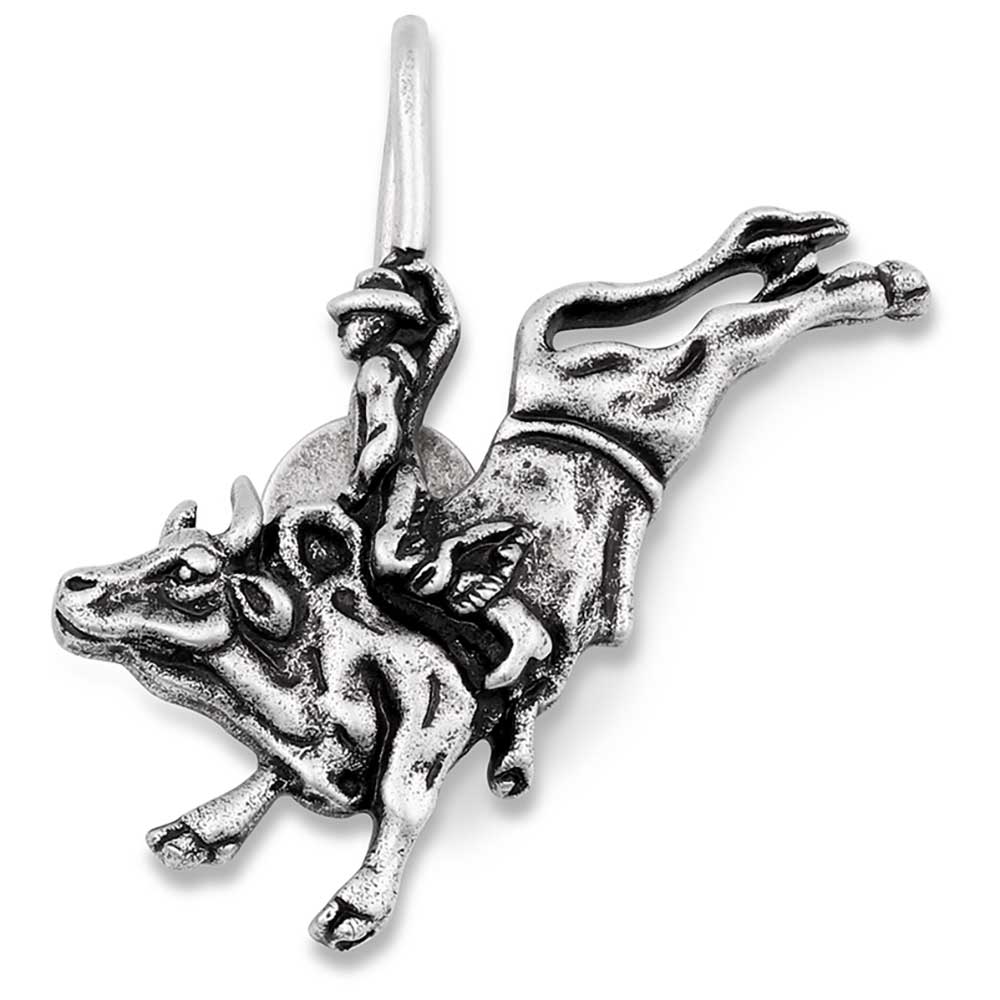 Montana Silversmith Rider's Resolve Hat Clip. A metal hat clip featuring a antiqued silver tone bull rider figure.