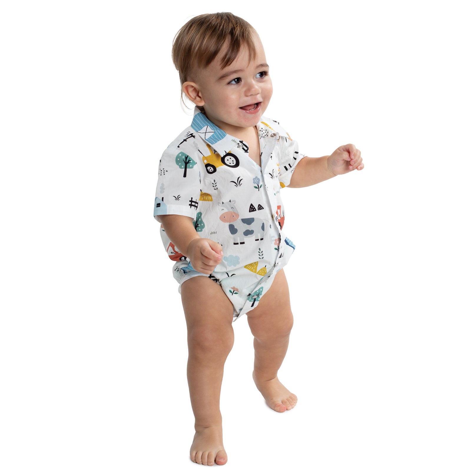 Infant's Frankie Short Sleeve Full Button Print Jumpsuit Just Country