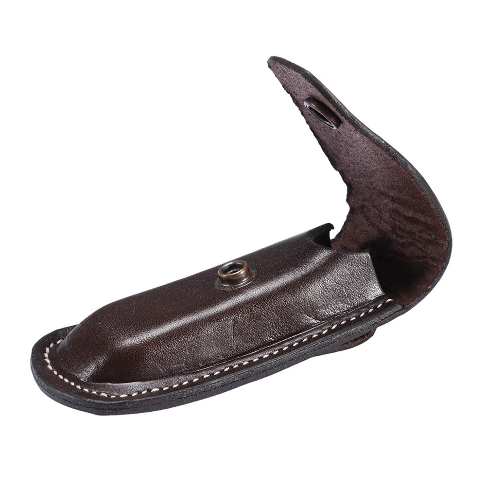 StockMaster Vertical Lay Knife Pouch - Holds a 4" Knife. Brown leather holster on a white background