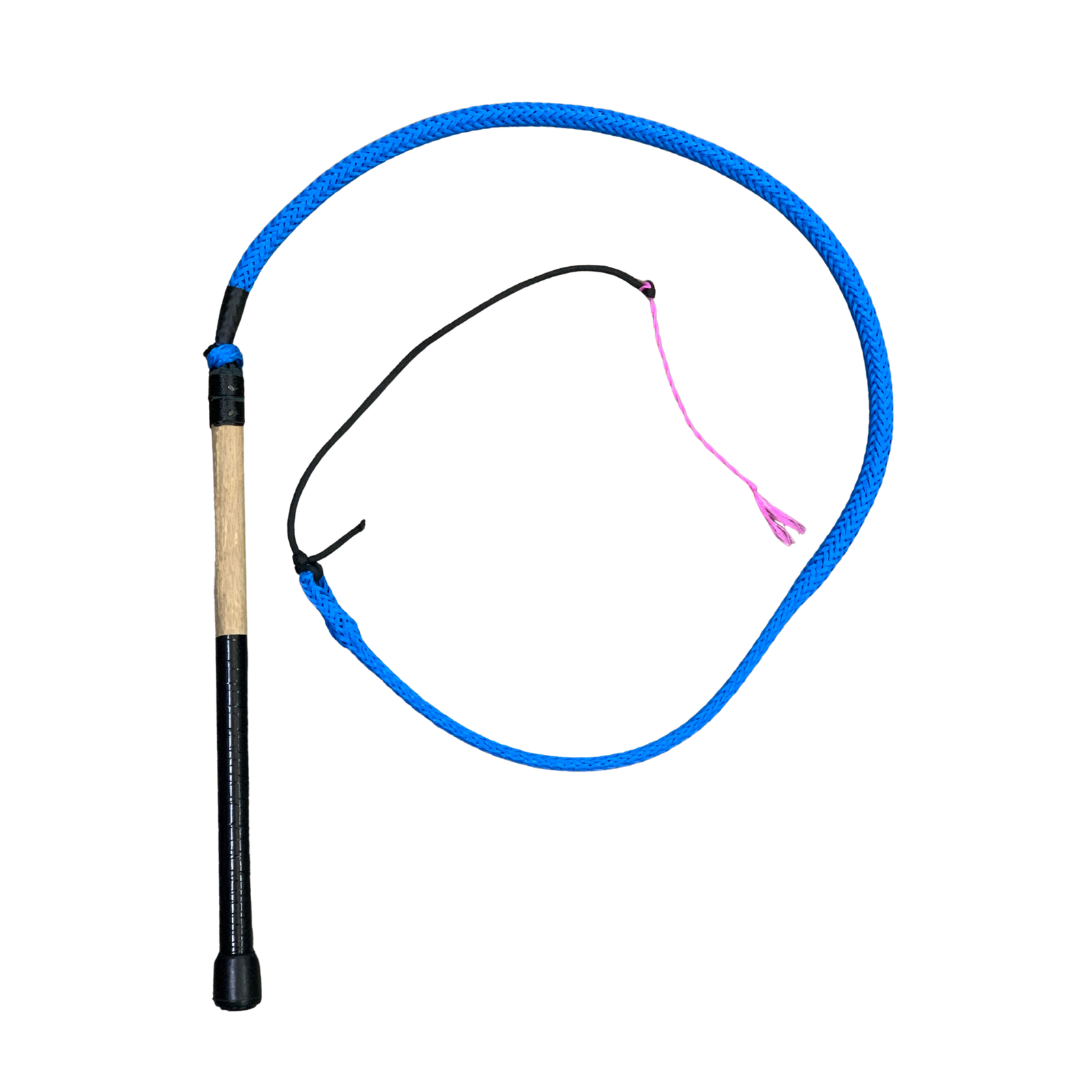 Krackin Whips 3'6 Whip. Blue hoop with a black and wooden handle on a white background