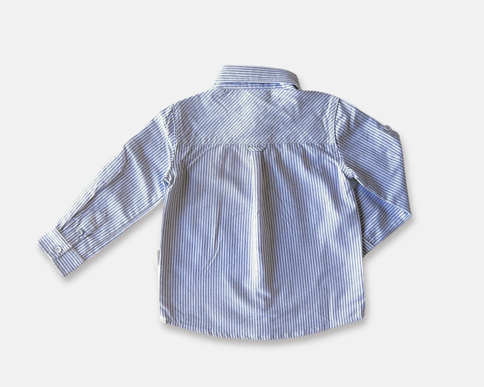 Love Henry Boy's Oxford Dress Shirt. Blue and white striped shirt on a plain background