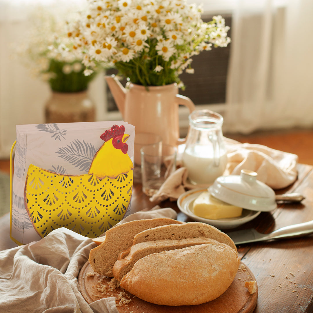 Metal Chicken Serviette Holder - Yellow