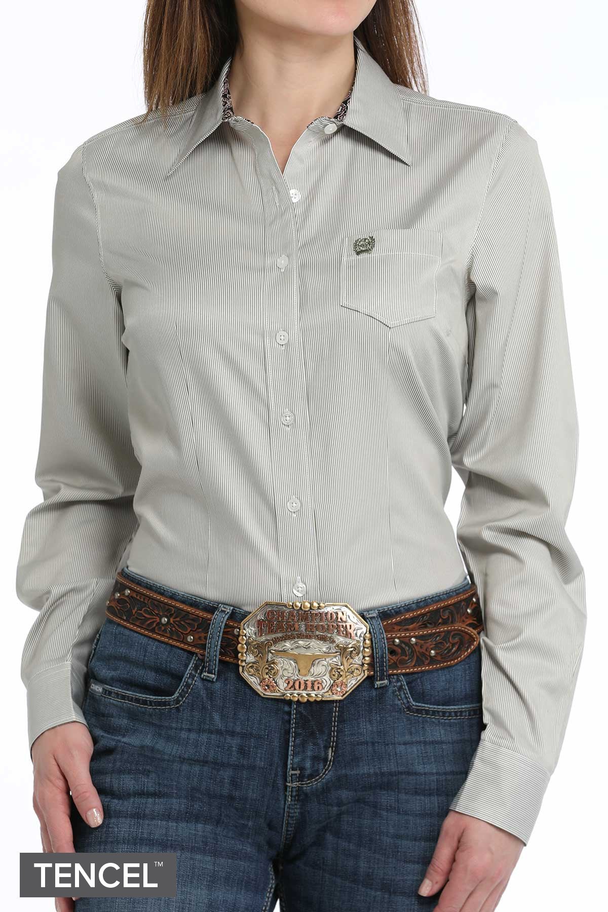 Cinch Women's Stripe Tencel L/S Western Shirt