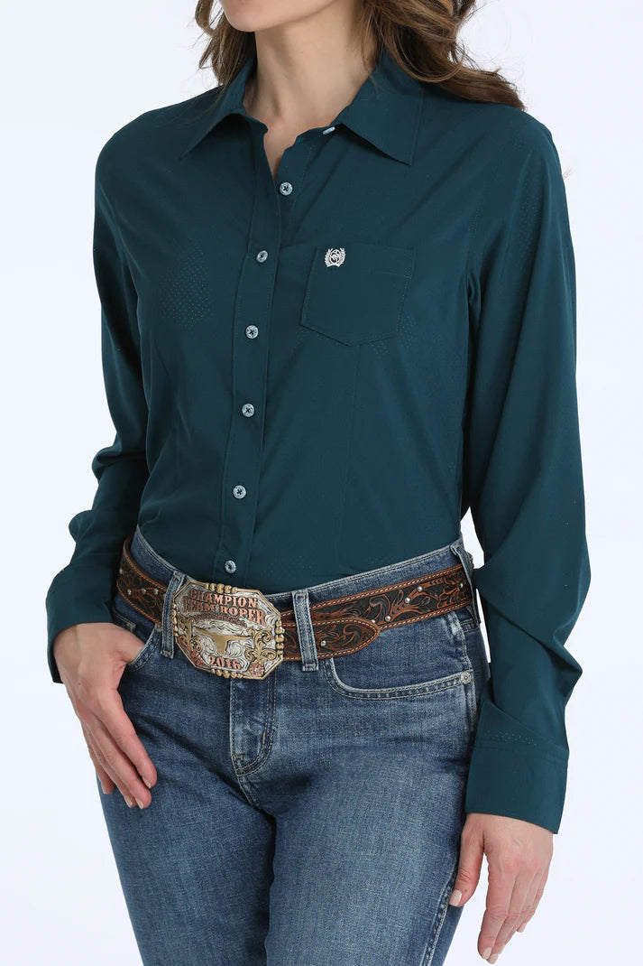 Cinch Women's ArenaFlex Solid Teal Long Sleeve Western Shirt