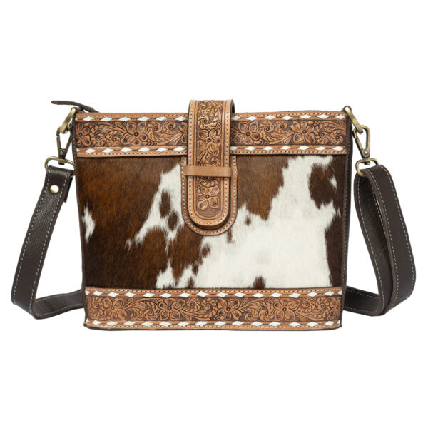Maracay Brown Cowhide Tooled Loop Closure Bag
