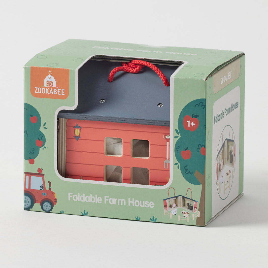 Zookabee foldable farm house toy packaging on a white background