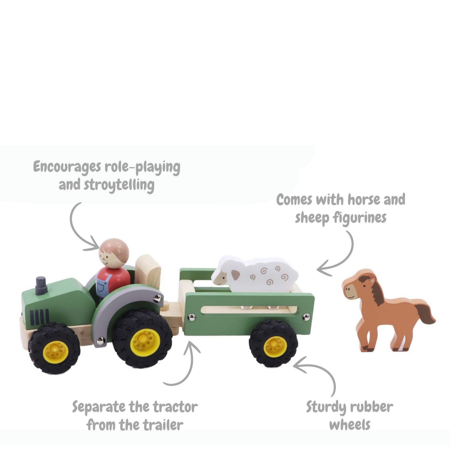 Wooden Tractor with Farm Animal Green Eleganter