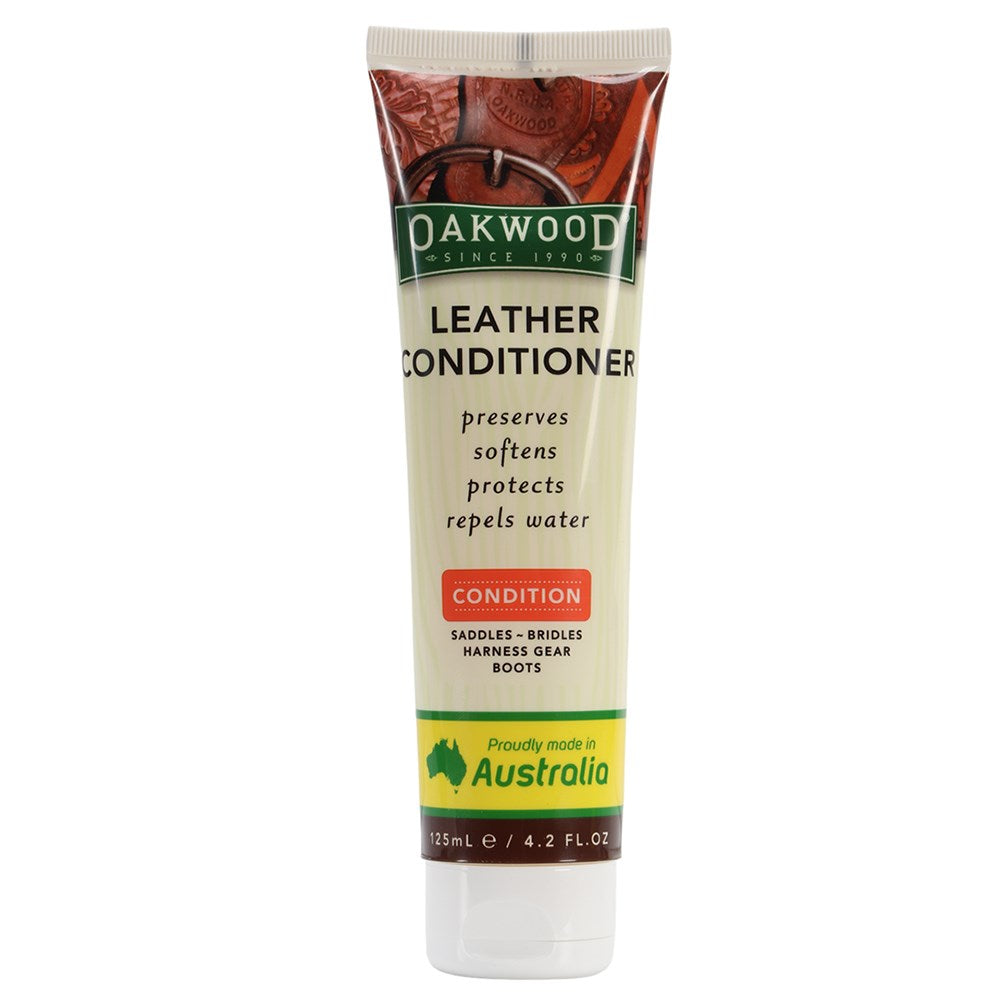 Tube of Oakwood leather conditioner on a white background