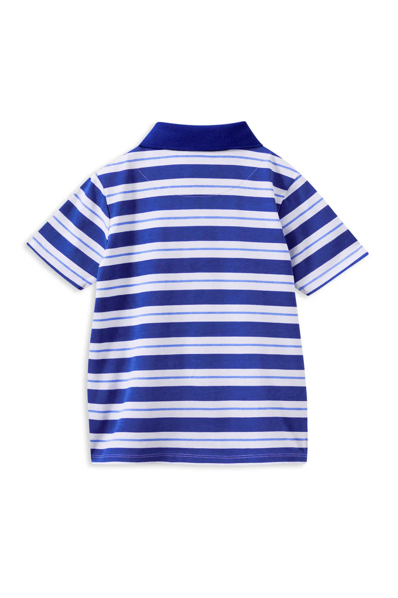 Milky Blue Stripe Rugby. Blue and white striped polo shirt on a white background