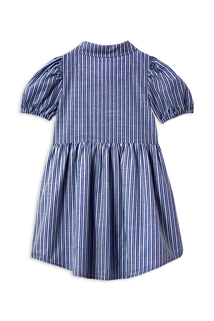 Milky Girl's Marine Stripe Dress. Blue and white striped dress on a white background