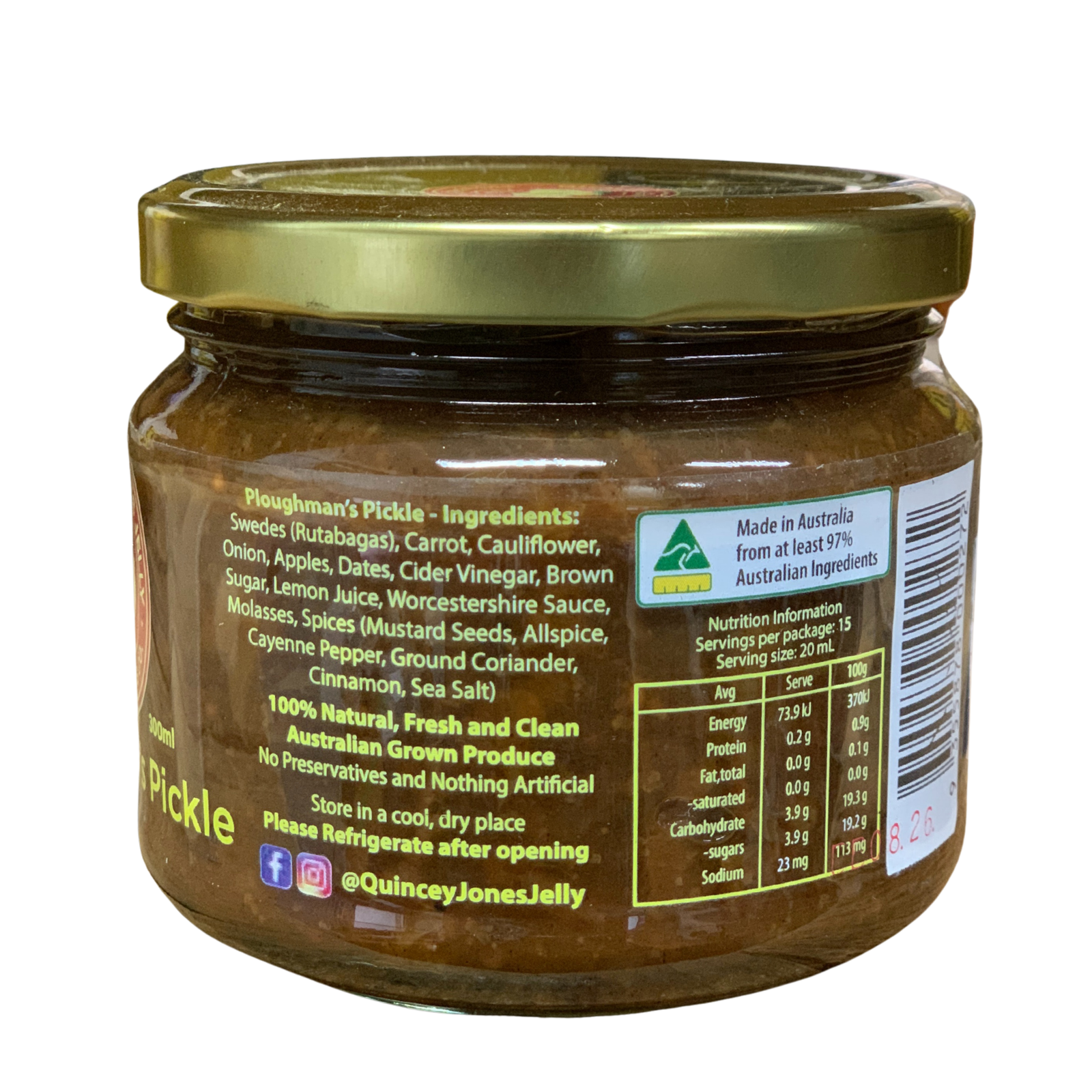 Quincey Jones 300ml Ploughman's Pickle. Jar of Ploughman's Pickle with label on a white background