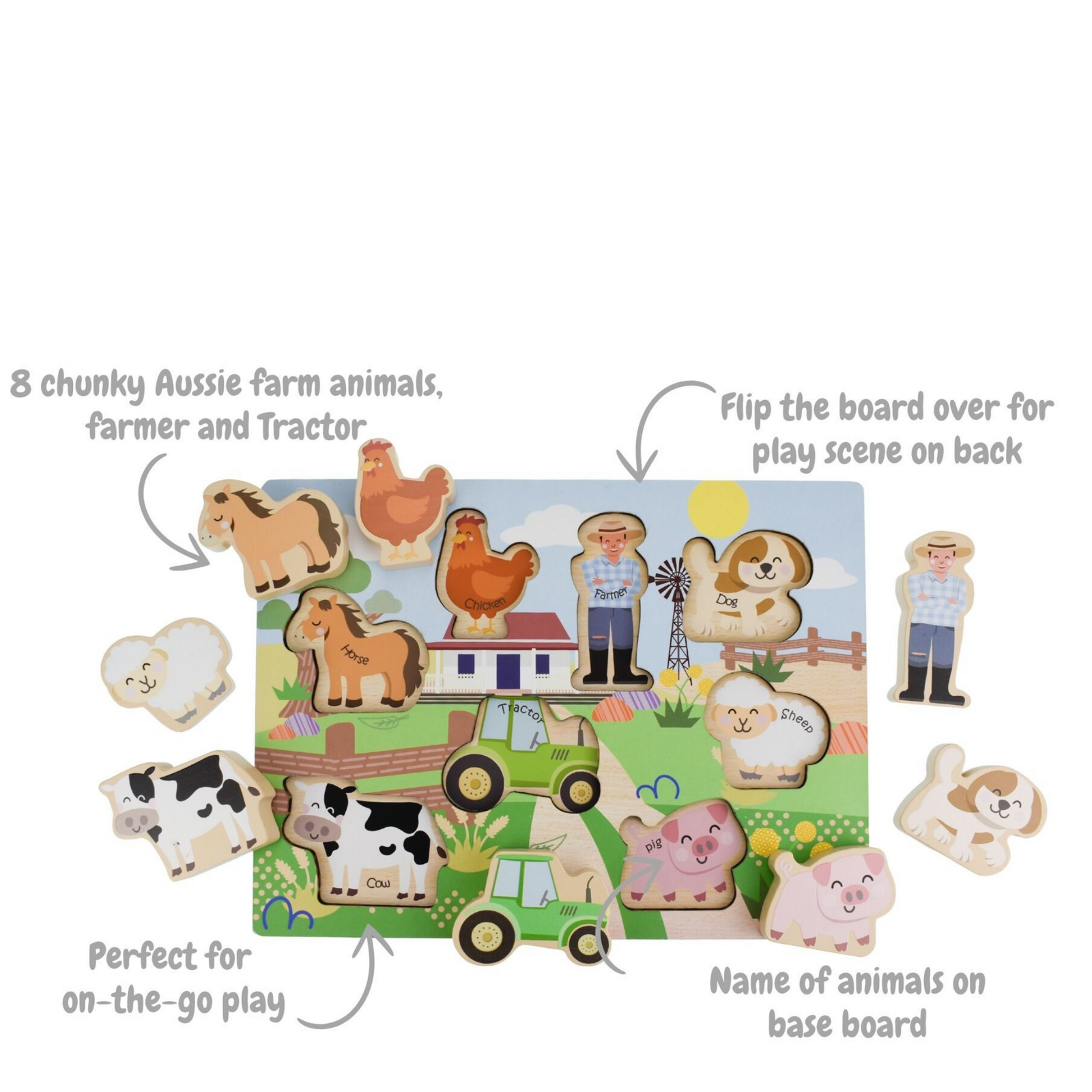 Eleganter Wooden Chunky Aussie Farm Animal Puzzle Eleganter
