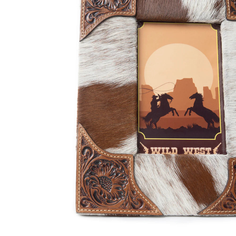 Tumbleweed Trail Photo Frame. Decorative photo frame with cowboy design and cowhide pattern.