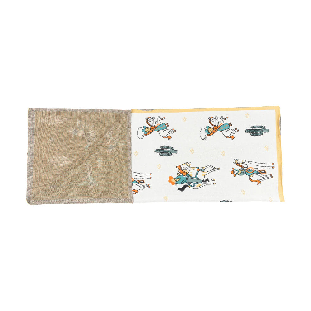 Folded fabric with cartoon character design on a white background