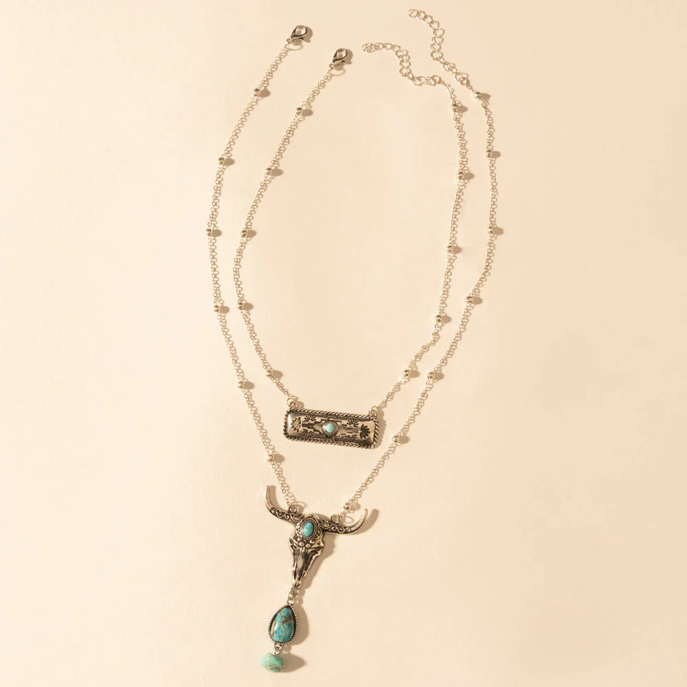 Twin Horn Layered Necklace in Turquoise
