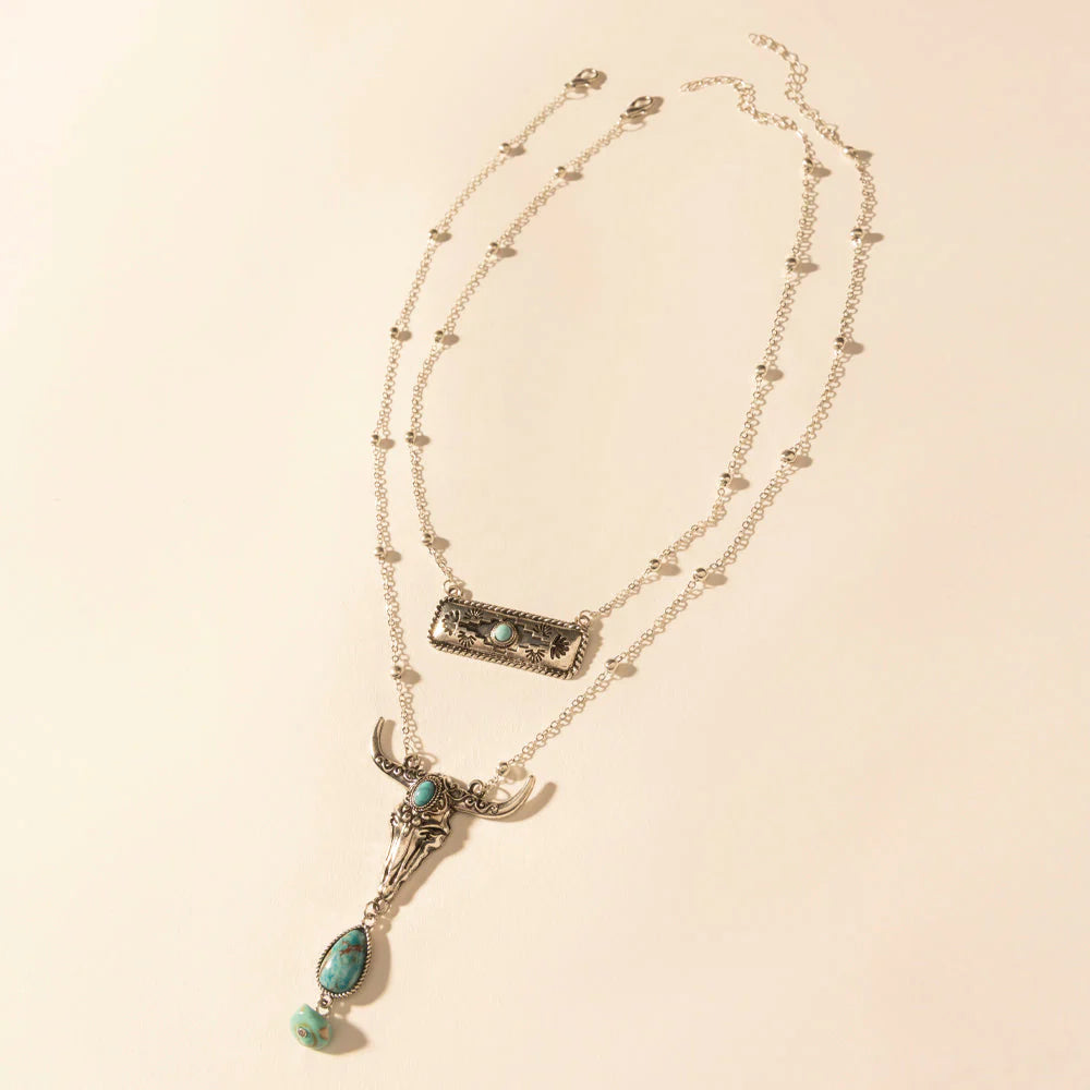 Twin Horn Layered Necklace in Turquoise
