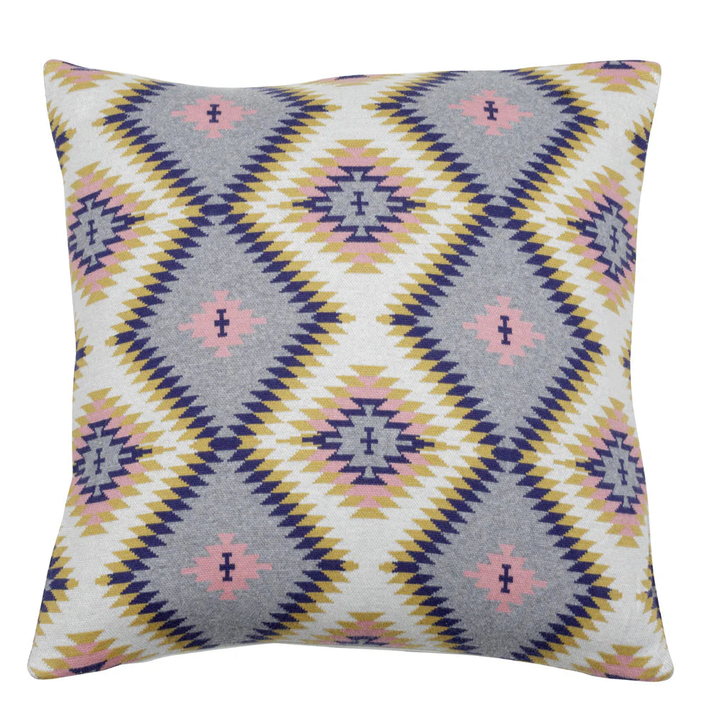 Minimal Aztec Cushion Cover. Decorative pillow with geometric pattern on a white background