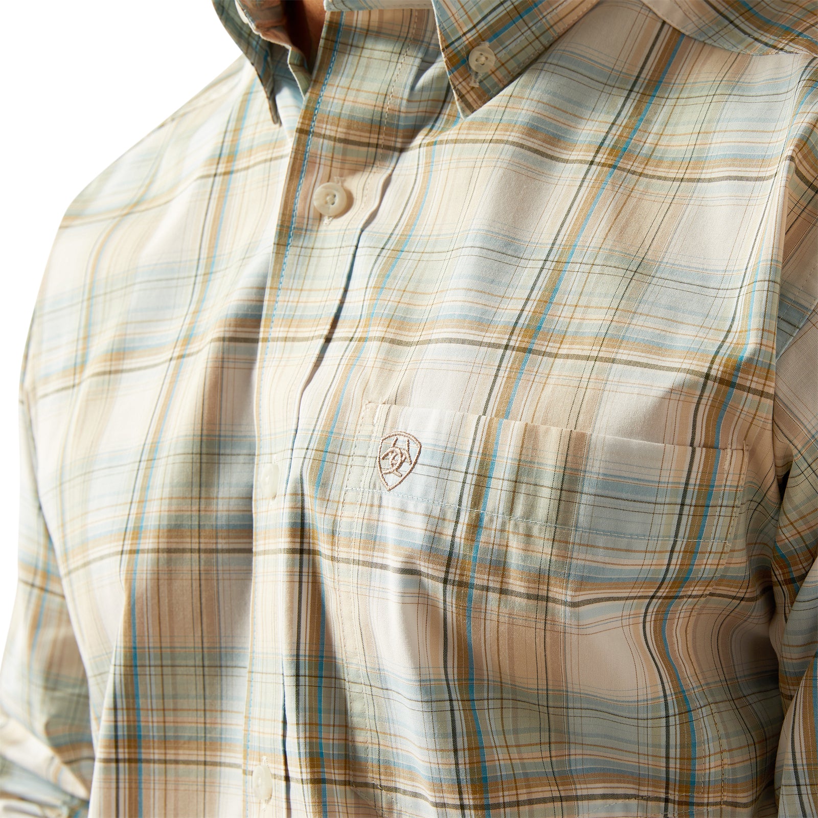 Ariat Men's Pro Series Georgie L/S Western Shirt. Plaid shirt with a brand logo on a white background
