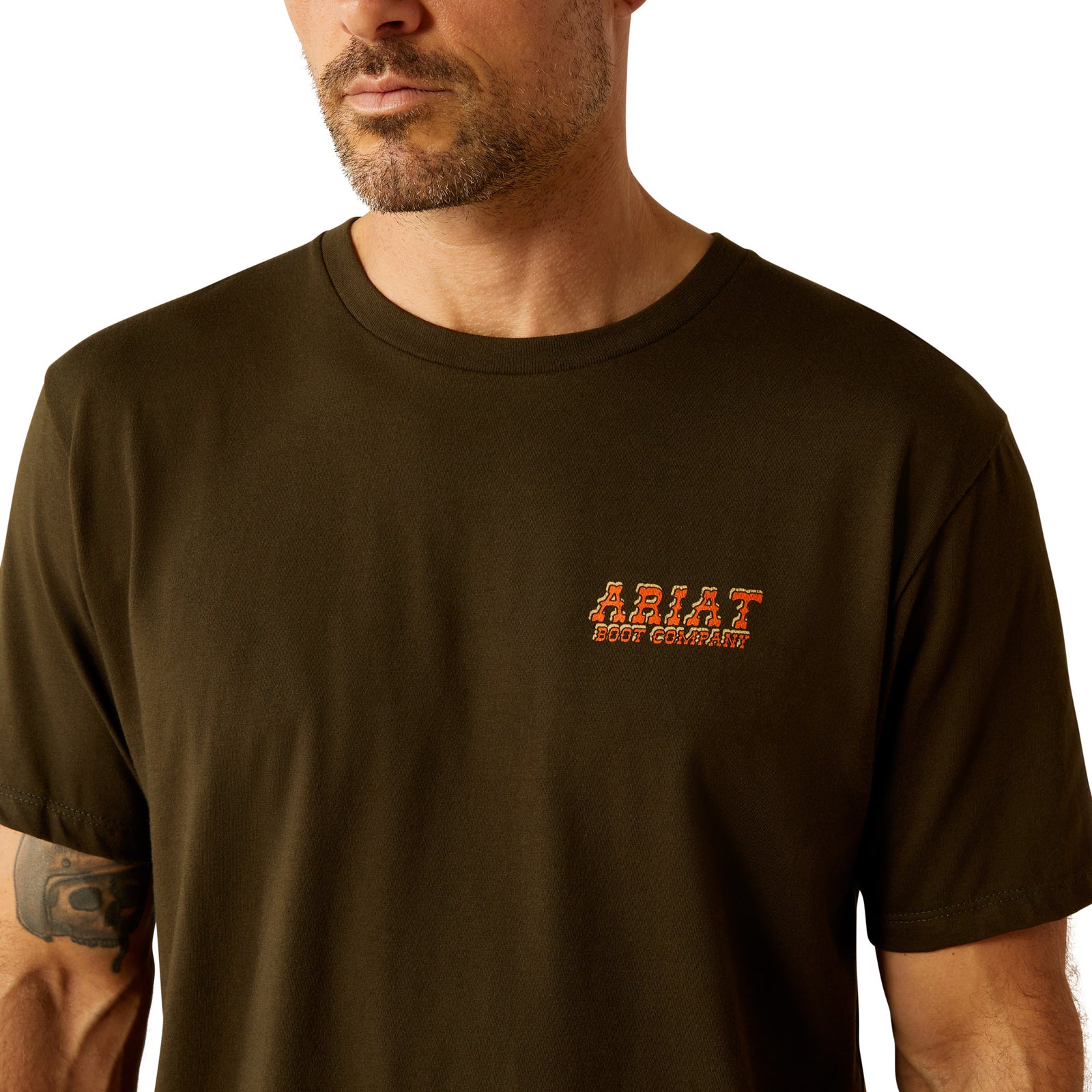 Ariat Men's Armadillo on a Half Shell T-Shirt. Man wearing a black t-shirt with a logo on a white background