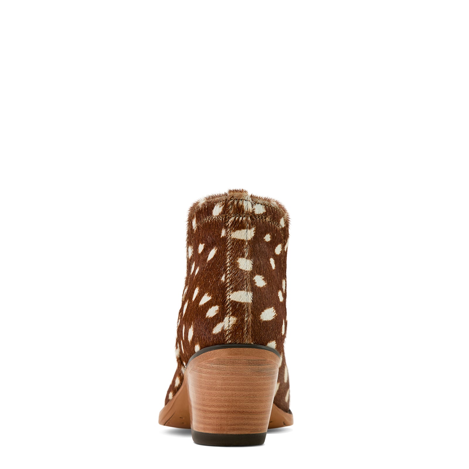Ariat Dixon Western Bootie. Brown cowhide leather boot with wooden sole on white background