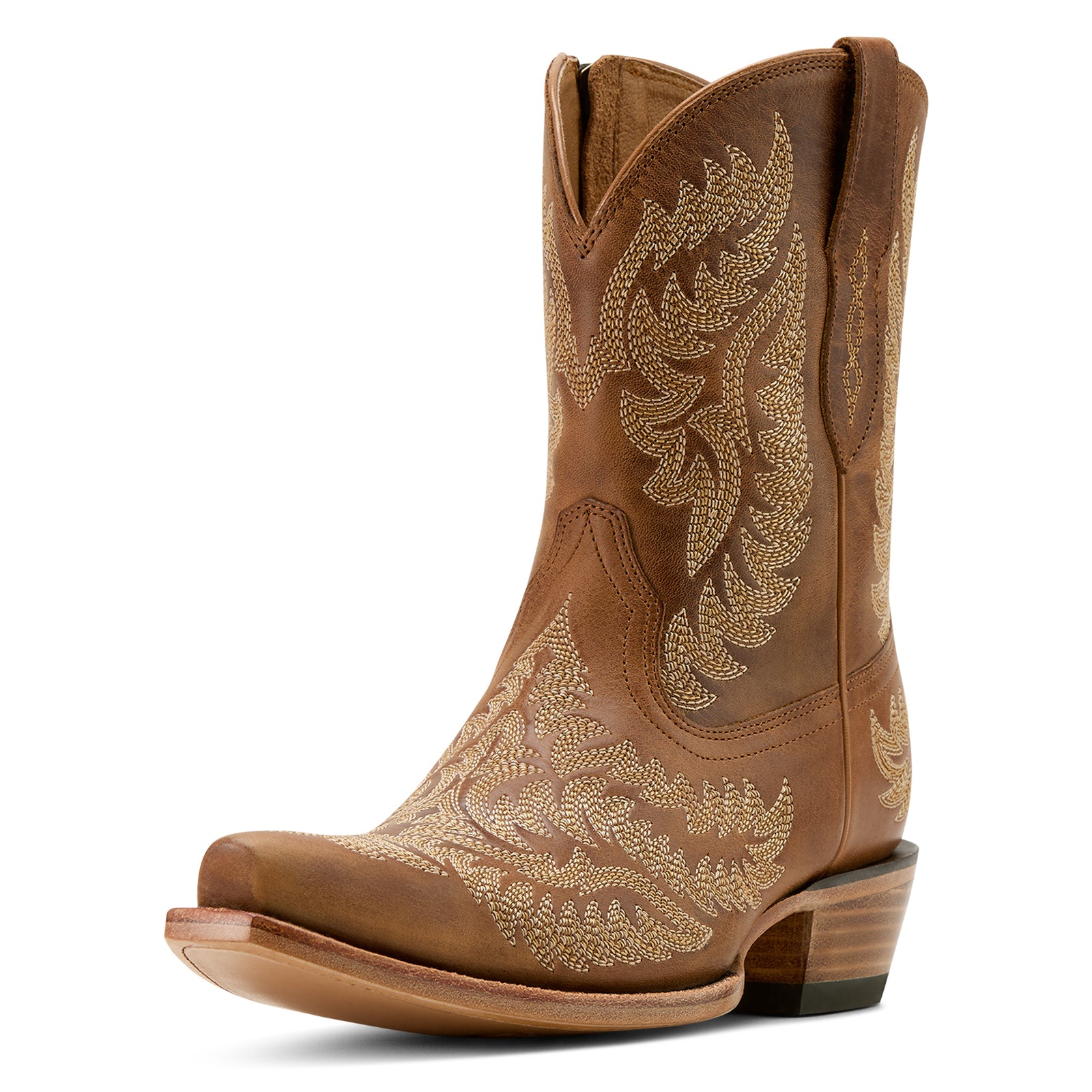 Ariat Women's Cate Western Boot featuring a brown full-grain leather upper with subtle stitching and a dress heel.