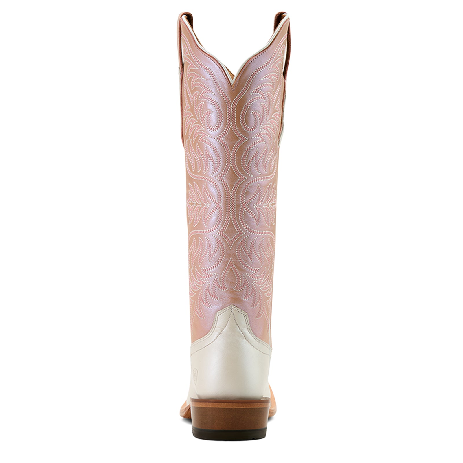 Ariat Women's Futurity Blanche Western Boot. Pink and white cowboy boot on a white background