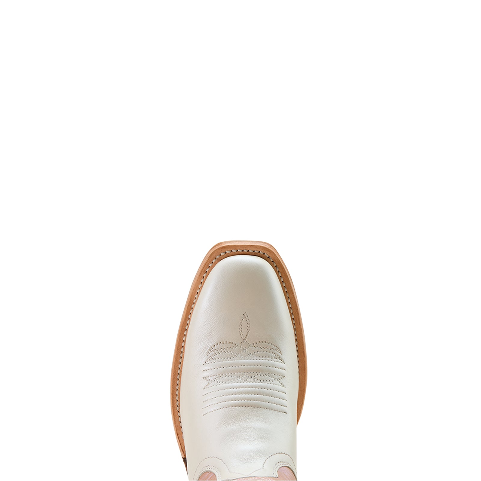 Ariat Women's Futurity Blanche Western Boot. White boot with brown sole on a white background