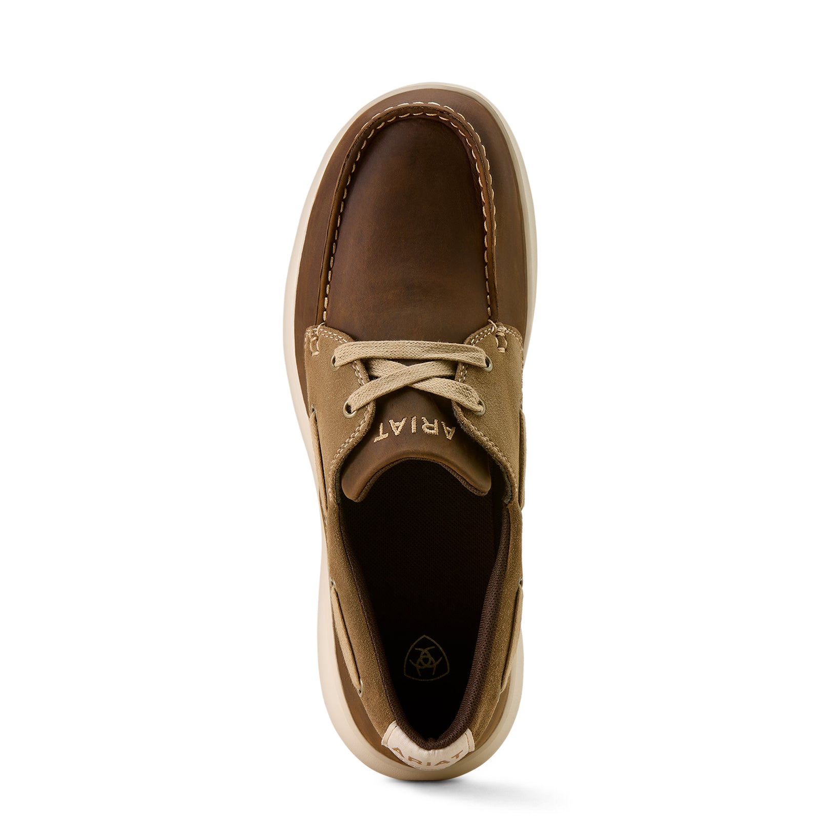 Brown leather boat shoe on a white background