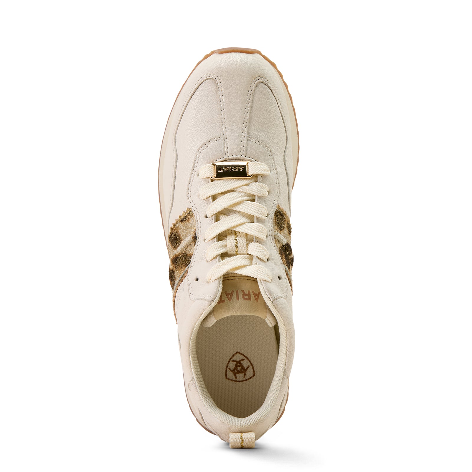 Beige sneaker with brown accents on a white background