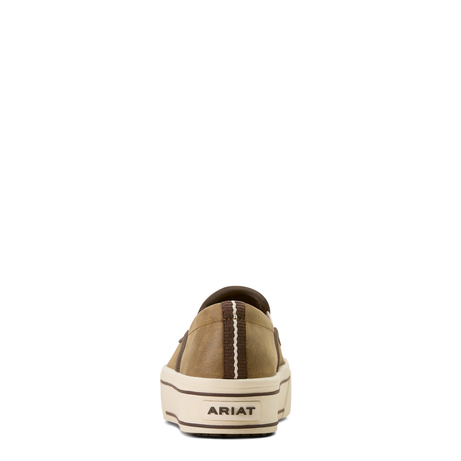 Brown slip-on shoe with 'Ariat' branding on a white background