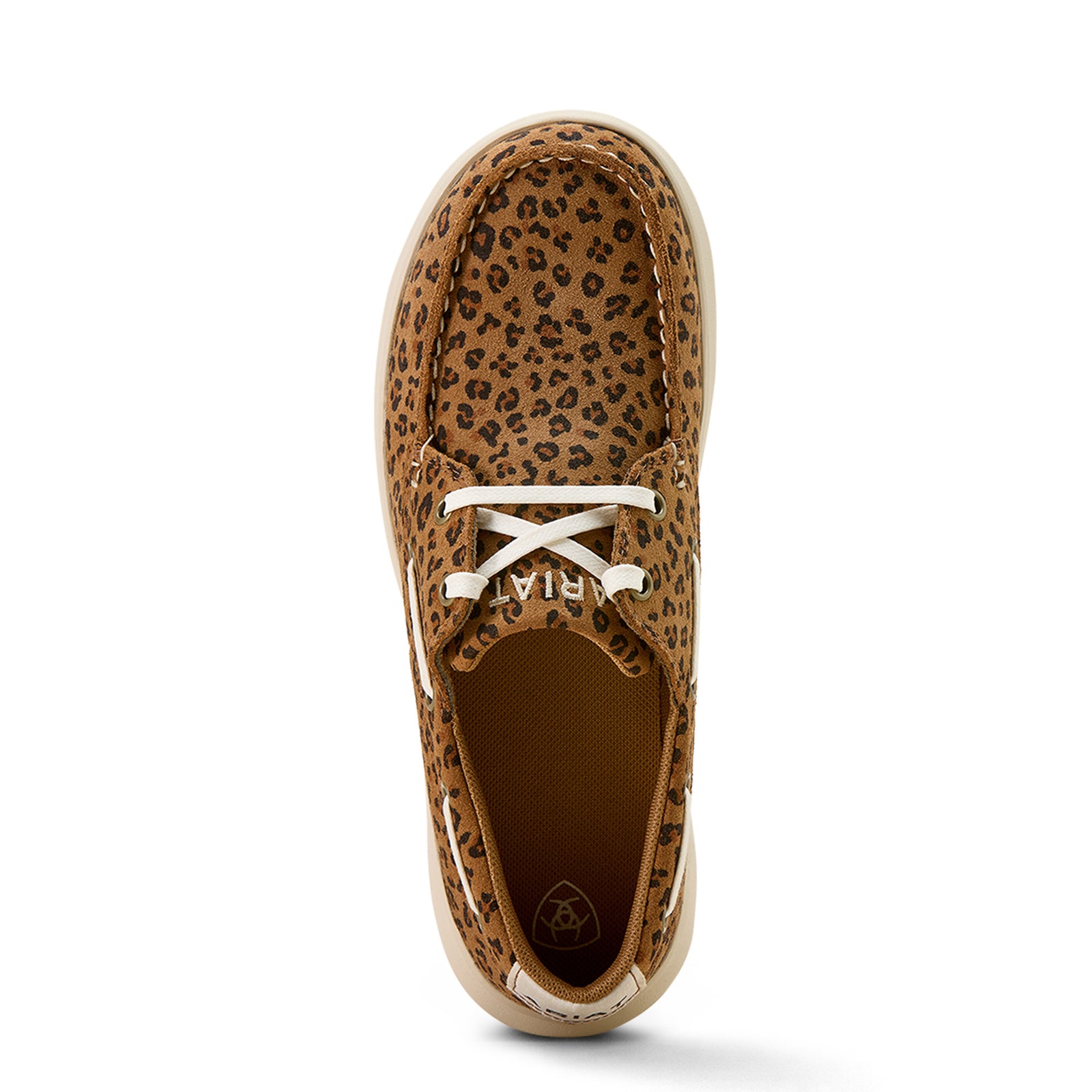Leopard print boat shoe on a white background
