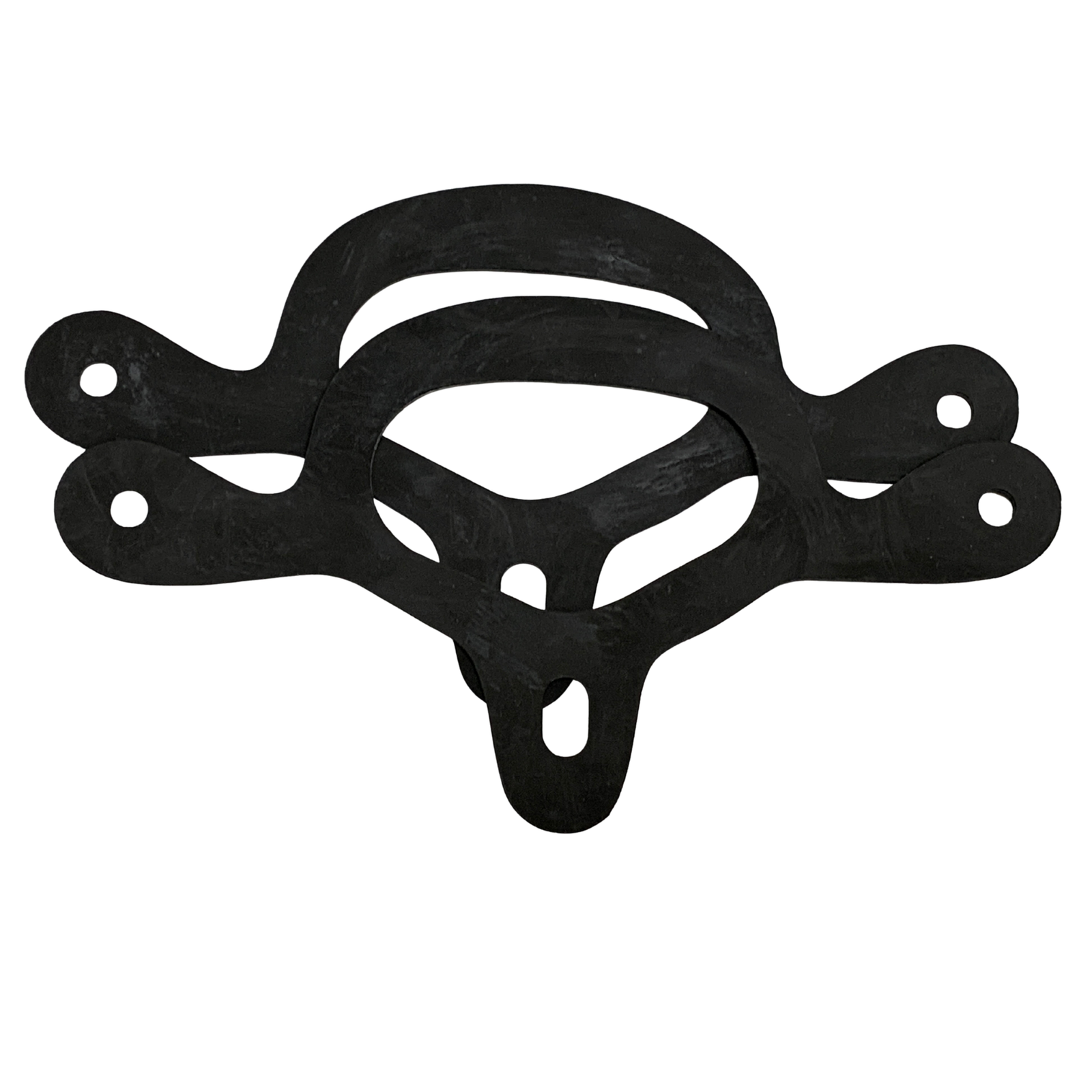Ezy Ride Spur Tie Downs Pair. Black metal bracket on a white background