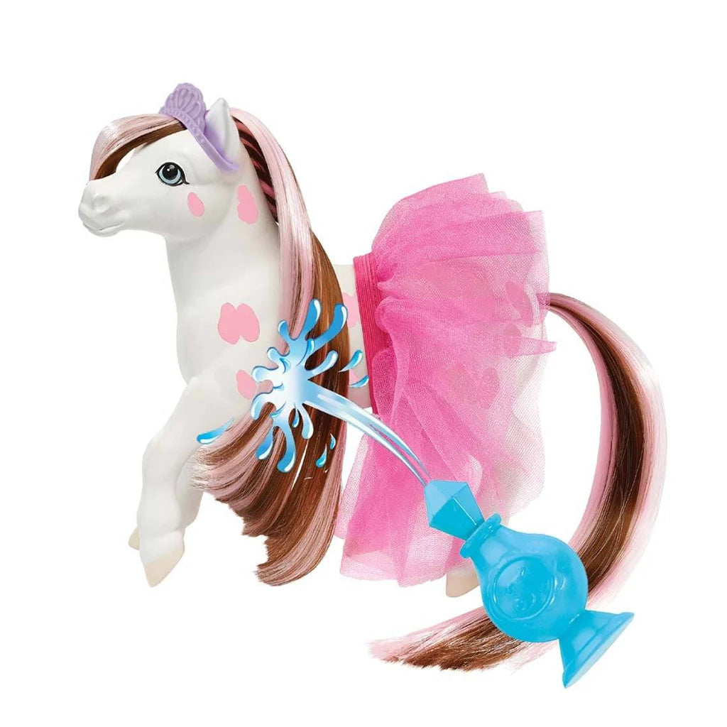 Breyer Activity Blossom the Ballerina Bath Time Colour Change Pony. Toy horse with pink hair and blue accessories on a white background