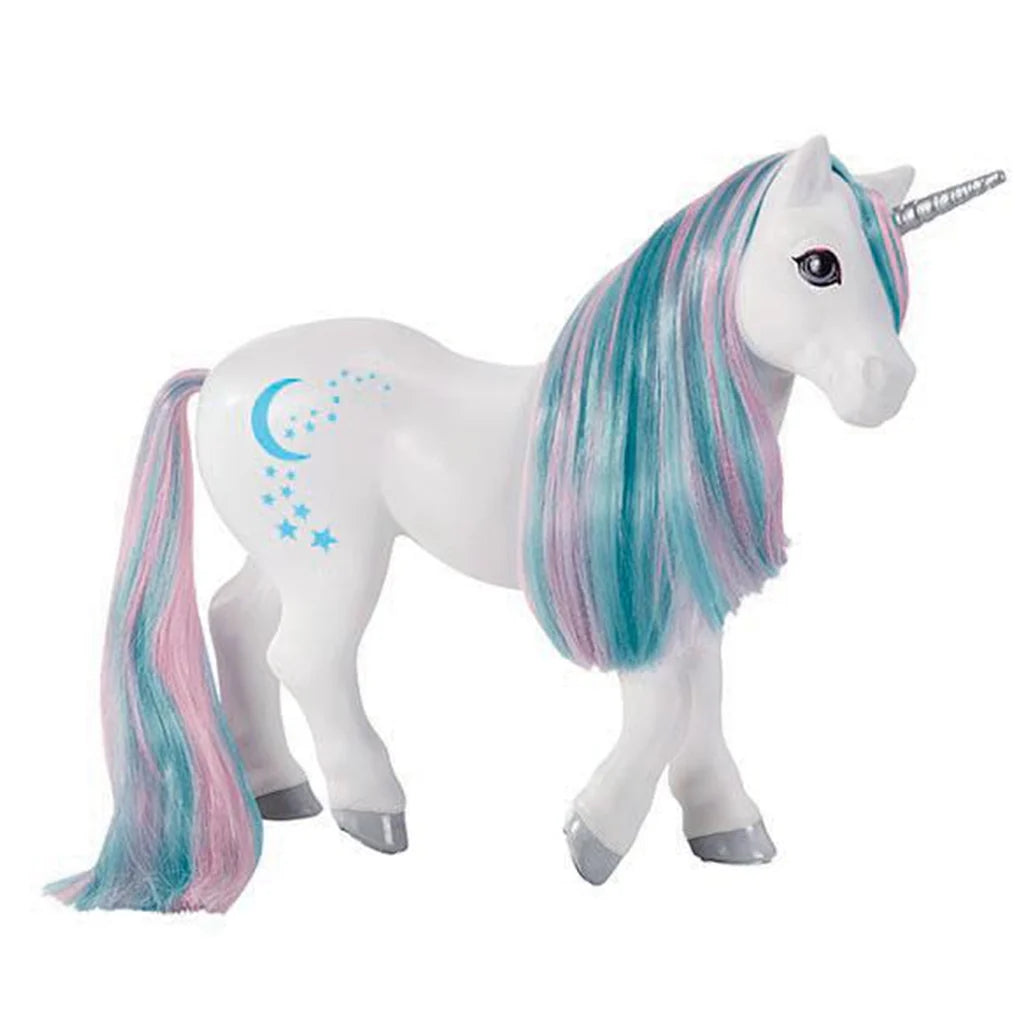 Breyer Activity Luna Bath Time Unicorn. Unicorn toy with blue and pink hair on a white background