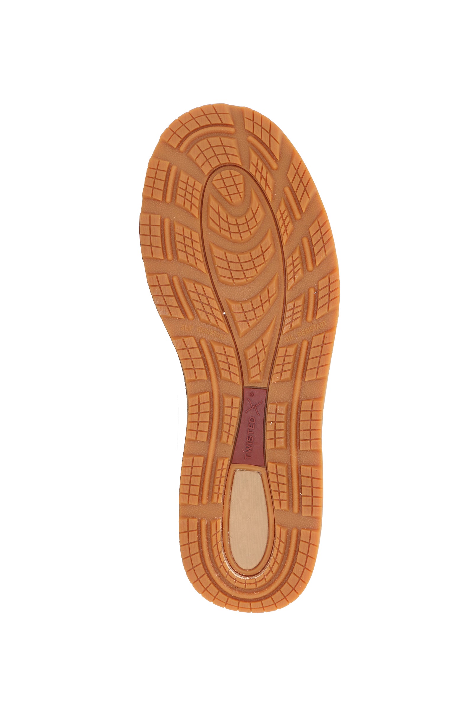 Brown shoe sole with tread pattern on a white background