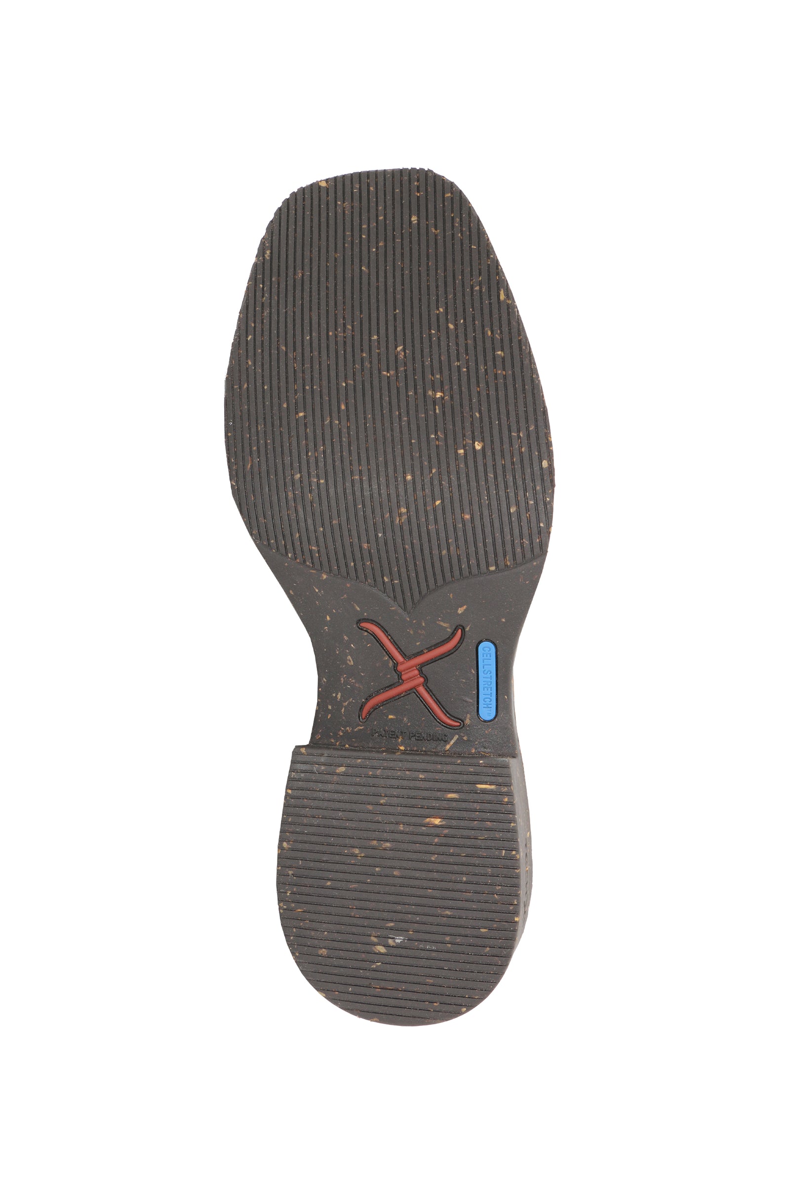 Black shoe sole with a brand logo on a white background