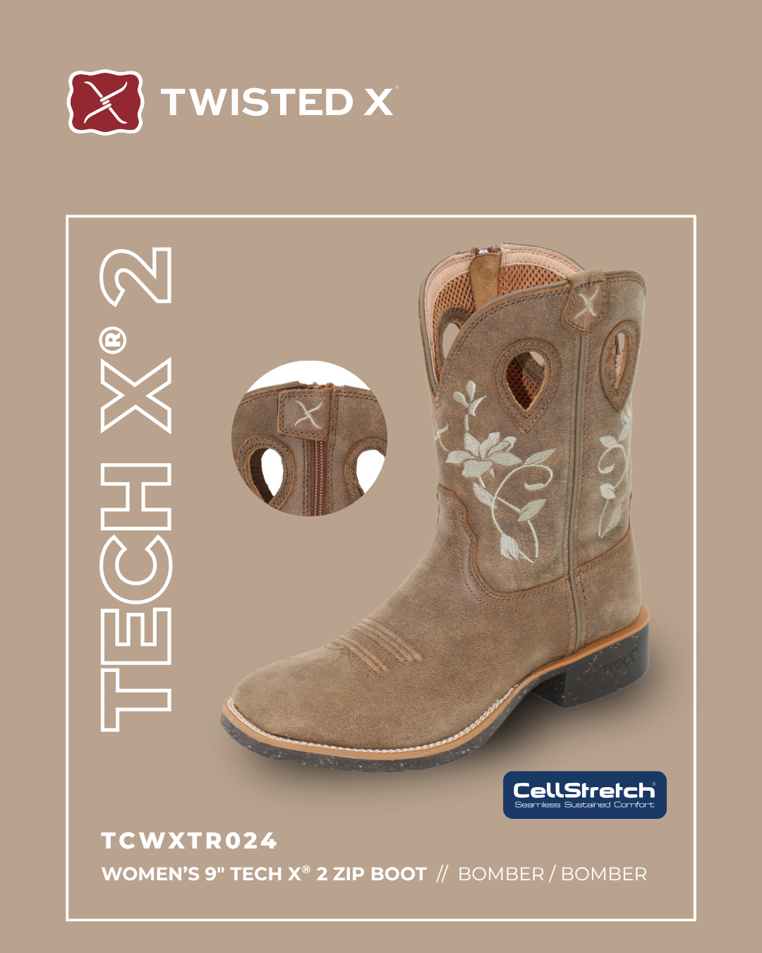 Twisted X Women’s 9” Tech X®2 Zip Western Boot
