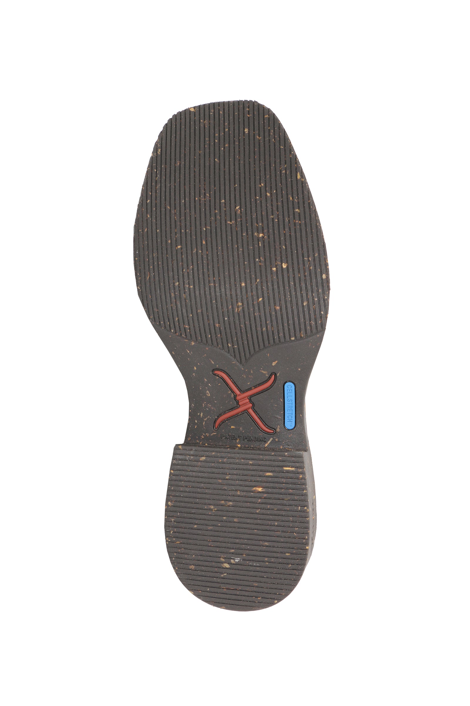Black shoe sole with a brand logo on a white background