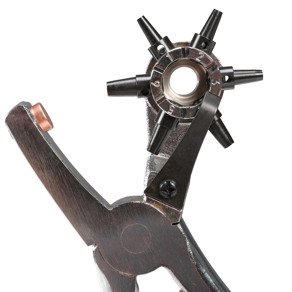 SS Deluxe Leather Punch. Metal hole punch tool on a white background