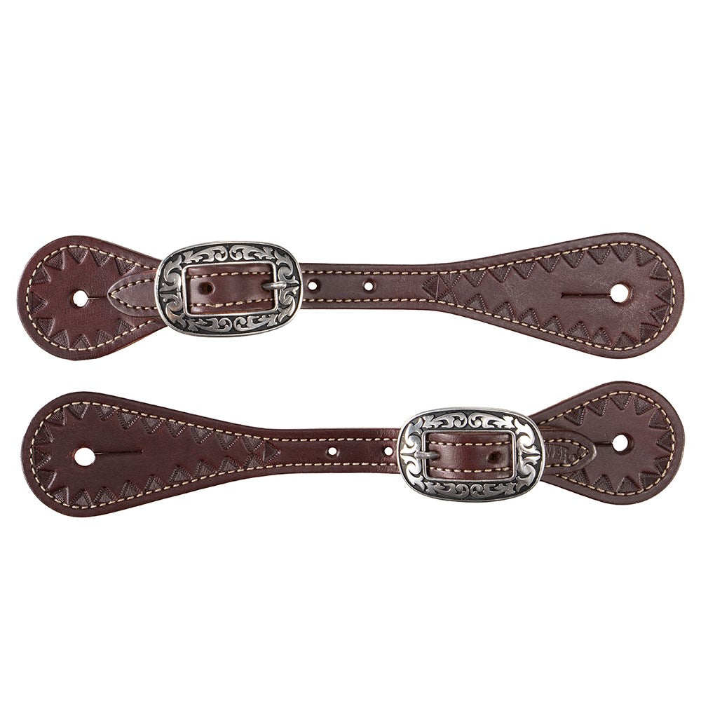 Weaver Youth Triangle Tooled Spur Straps - Chestnut