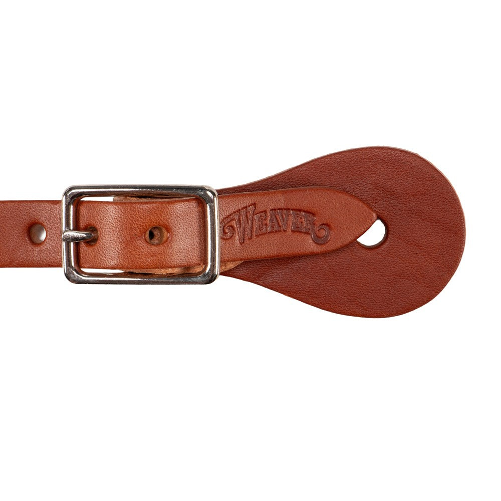 A close-up of a brown leather belt with a silver metal buckle and a leather keeper embossed with the brand name 'Wenche'.