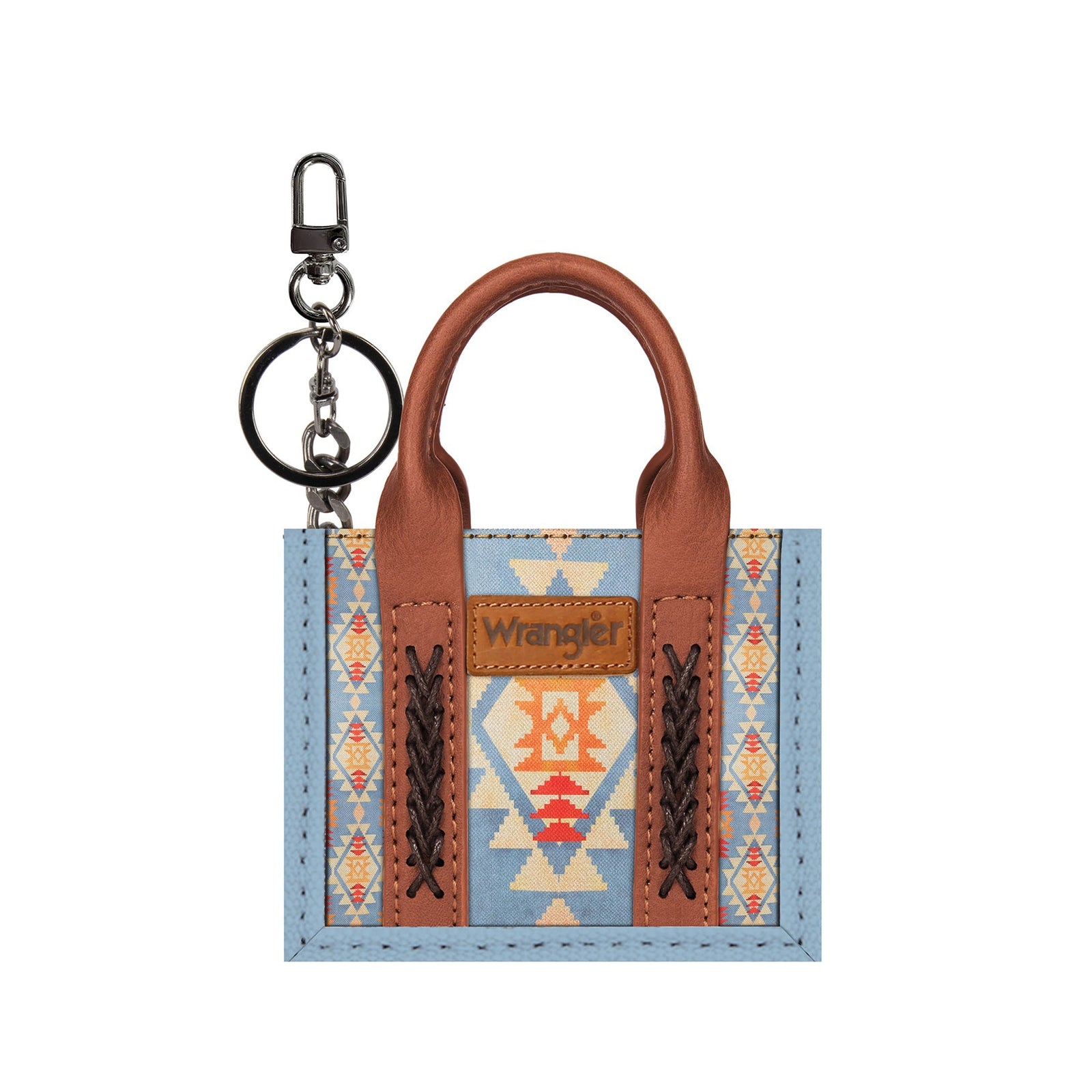 Small bag with a keychain attached on a white background